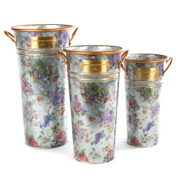 Brand New Mackenzie-Childs Flower Market Galvanized Flower Buckets, Set of 3 - Picture 1 of 10